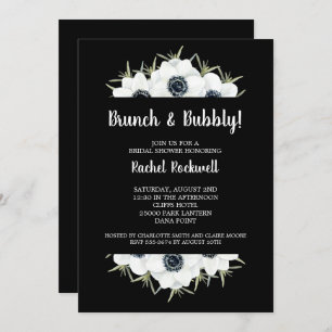 Anemones Floral Black White Bridal Shower Invitation