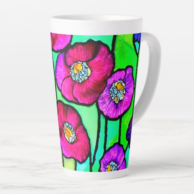Anemones glass art latte mug (Right Angle)