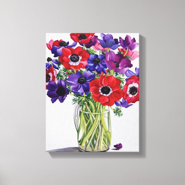 Anemones in a Glass Jug Canvas Print (Front)