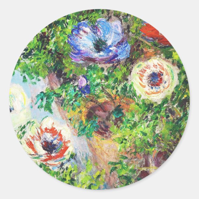 Anemones in Pot Claude Monet flower paint Classic Round Sticker (Front)