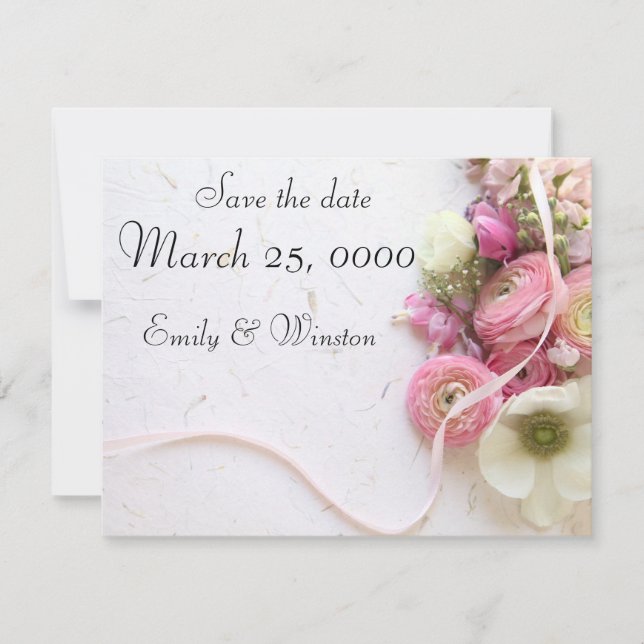 Anemones, ranunculus, ribbon  save the date (Front)