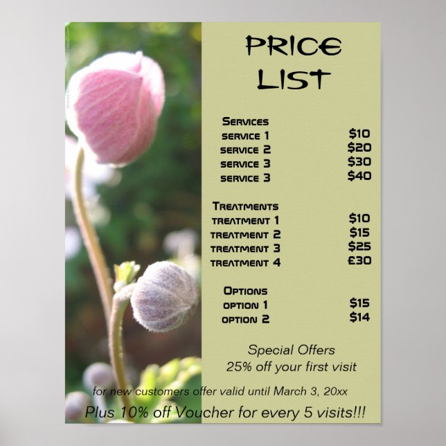 Anemones Reiki zen price list Poster (Front)