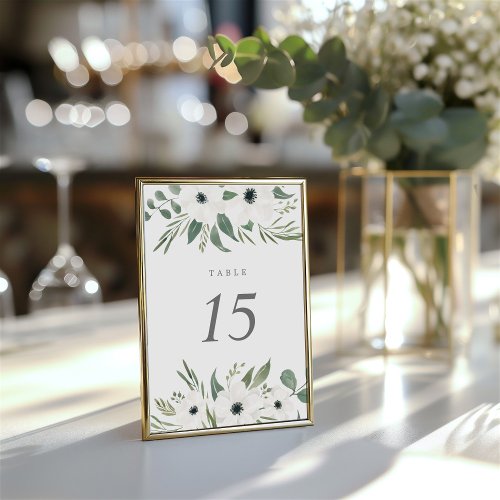 Anemones Sage  Dusty Eucalyptus Table Number