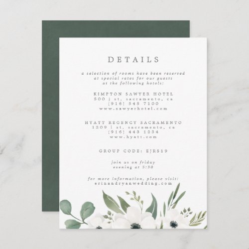 Anemones Sage  Dusty Green Eucalyptus Wedding Enc Enclosure Card