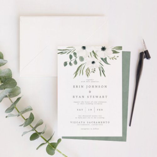 Anemones Sage  Dusty Green Eucalyptus Wedding Inv Invitation
