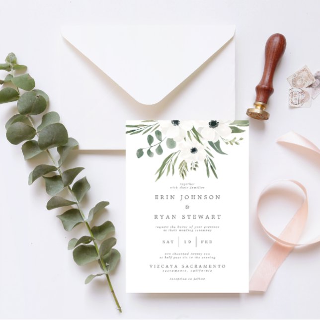 Anemones Sage & Dusty Green Eucalyptus Wedding Inv Invitation (Creator Uploaded)