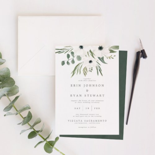 Anemones Sage  Dusty Green Eucalyptus Wedding Invitation