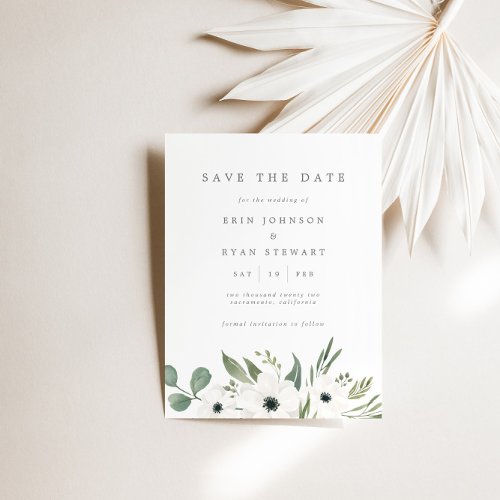 Anemones Sage  Dusty Green Save the Date Card