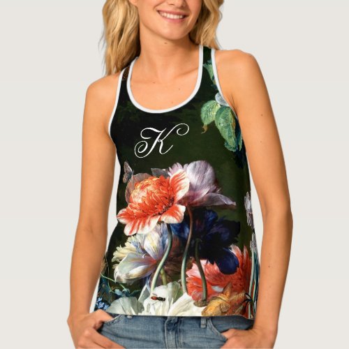 ANEMONES WHITE FLOWERS BUTTERFLY FLORAL MONOGRAM  TANK TOP