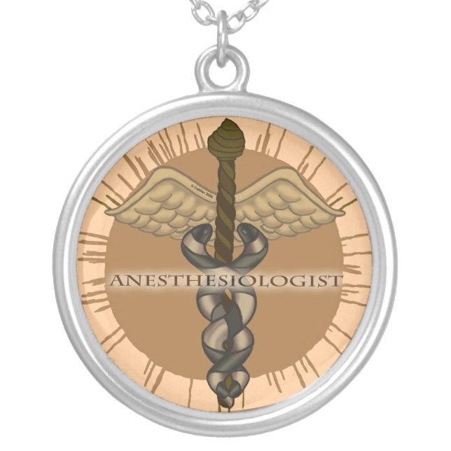 Anesthesiologist Caduceus Silver Plated Necklace (Front)