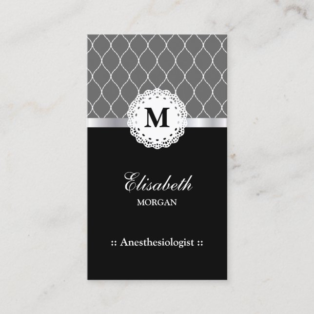 Anesthesiologist Elegant Black Lace Pattern Business Card (Front)