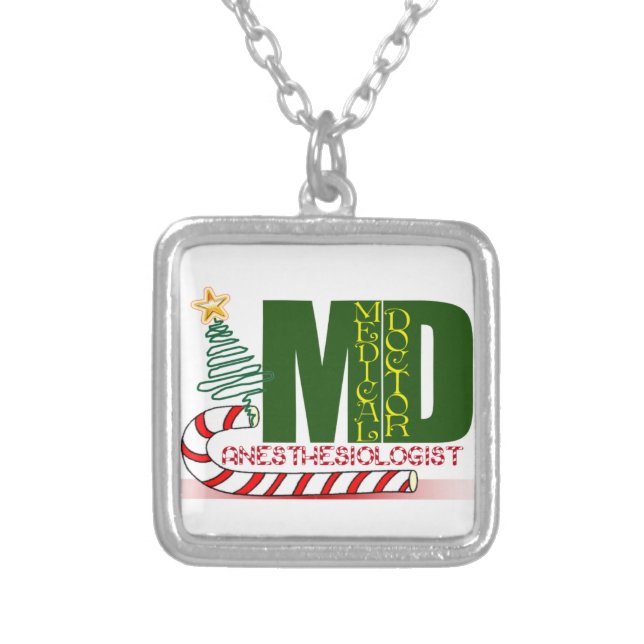 Anesthesiologist MERRY CHRISTMAS Silver Plated Necklace (Front)