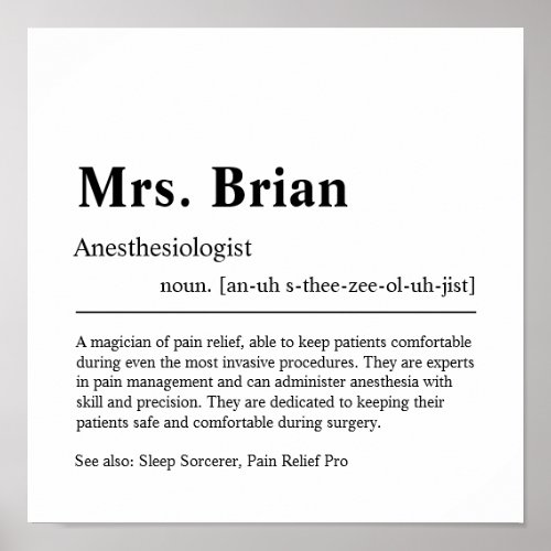 Anesthesiologist Personalized Gift Poster