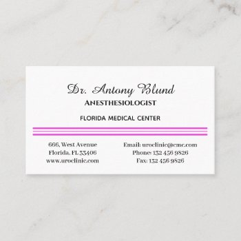 Anesthesiologist Simple Pink Business Card by Calart_Creations at Zazzle
