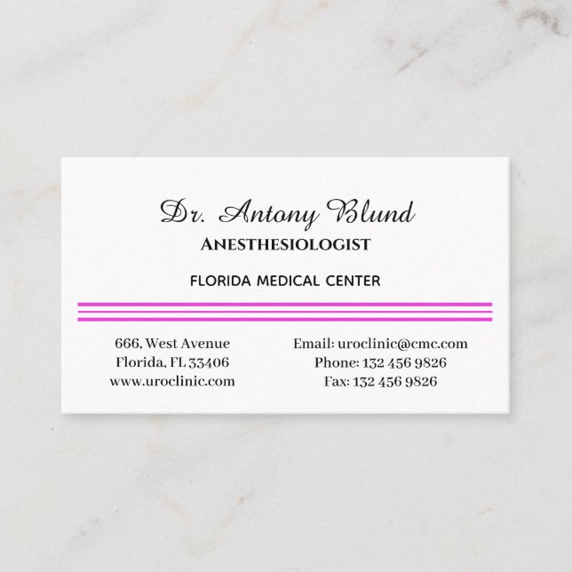 Anesthesiologist Simple Pink Business Card (Front)
