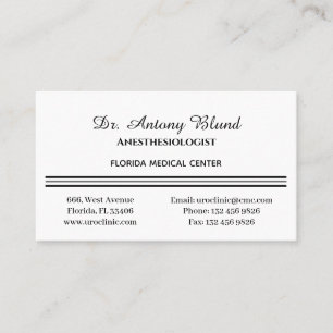 Anesthesiologist Simple White and Black Business Card