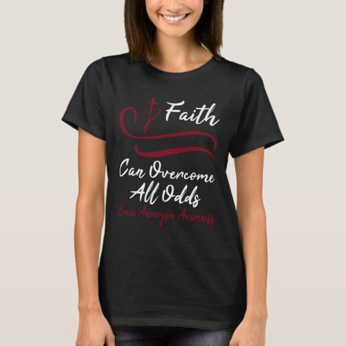 Aneurysm Awareness Burgundy Ribbon Christian Cross T_Shirt