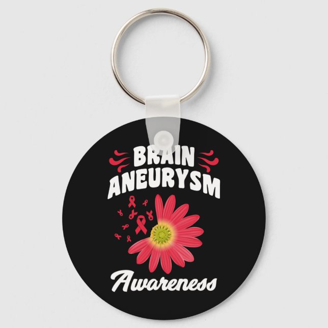 Aneurysm Awareness Flower Ribbon Support Graphic  Keychain (Front)