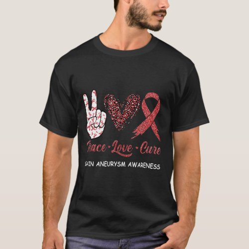 Aneurysm Awareness Peace Love Cure Leopard 1  T_Shirt