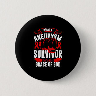 Aneurysm Awareness Survivor By God Grace Red Ribbo Button