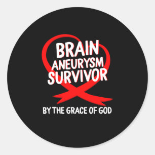 Aneurysm Awareness Survivor By God Grace Red Ribbo Classic Round Sticker