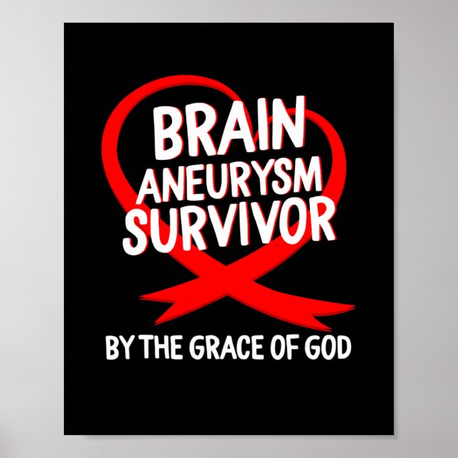 Aneurysm Awareness Survivor By God Grace Red Ribbo Poster (Front)