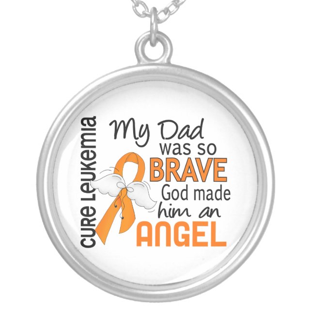 Angel 2 Dad Leukemia Silver Plated Necklace (Front)