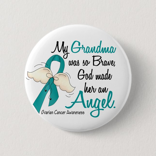 Angel 2 Ovarian Cancer Grandma Button (Front)