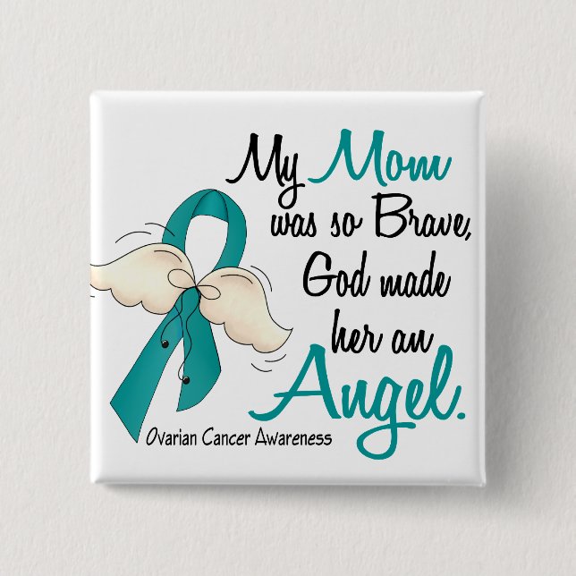 Angel 2 Ovarian Cancer Mom Pinback Button (Front)