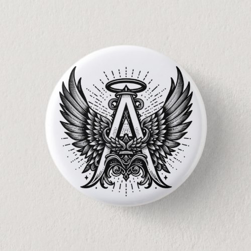 Angel Alphabet A Initial Latter Wings Halo Button