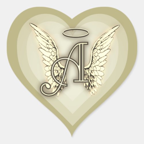 Angel Alphabet A Initial Latter Wings Halo Classic Heart Sticker