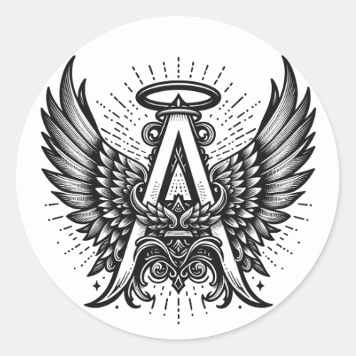 Angel Alphabet A Initial Latter Wings Halo Classic Round Sticker