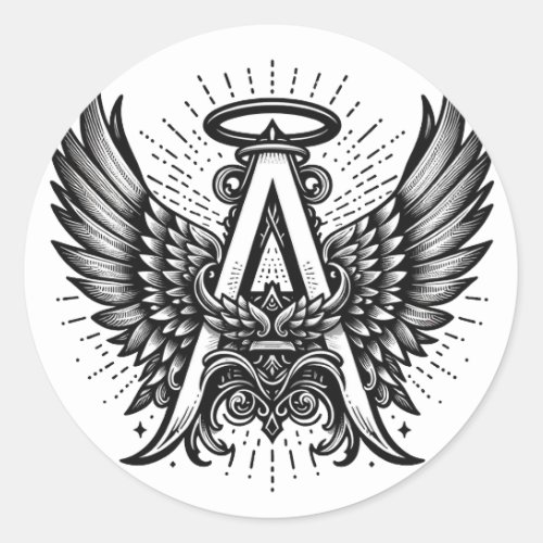 Angel Alphabet A Initial Latter Wings Halo Classic Round Sticker