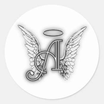 Angel Alphabet A Initial Latter Wings Halo Classic Round Sticker by AngelAlphabet at Zazzle