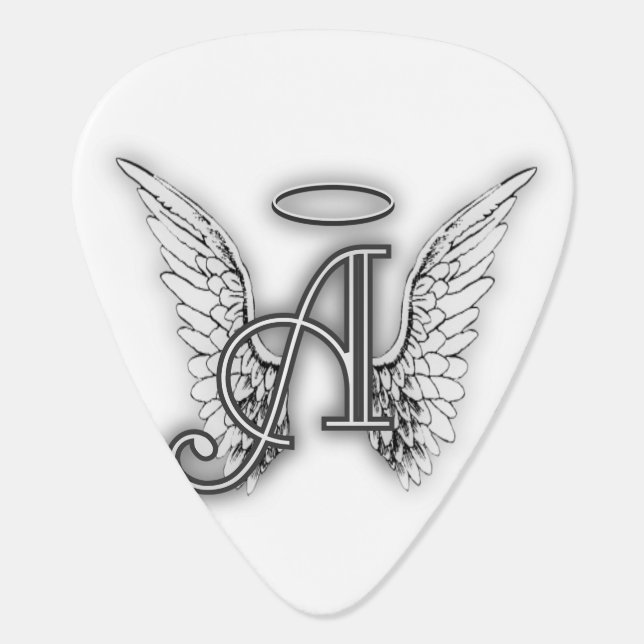 Angel Alphabet A Initial Latter Wings Halo Guitar Pick (Back)