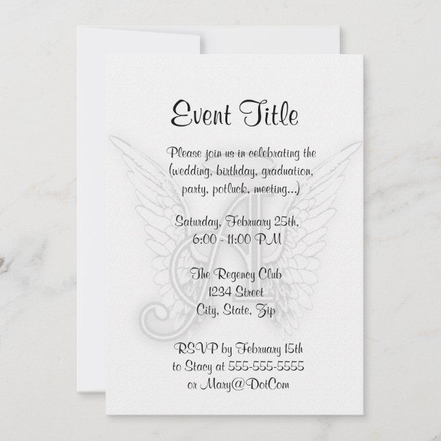 Angel Alphabet A Initial Latter Wings Halo Invitation (Front)