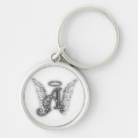 Angel Alphabet A Initial Latter Wings Halo Keychain at Zazzle