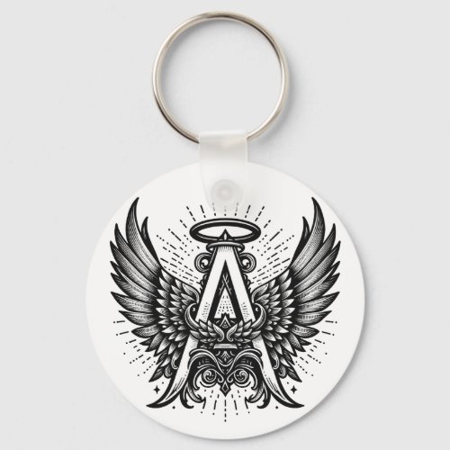 Angel Alphabet A Initial Latter Wings Halo Keychain