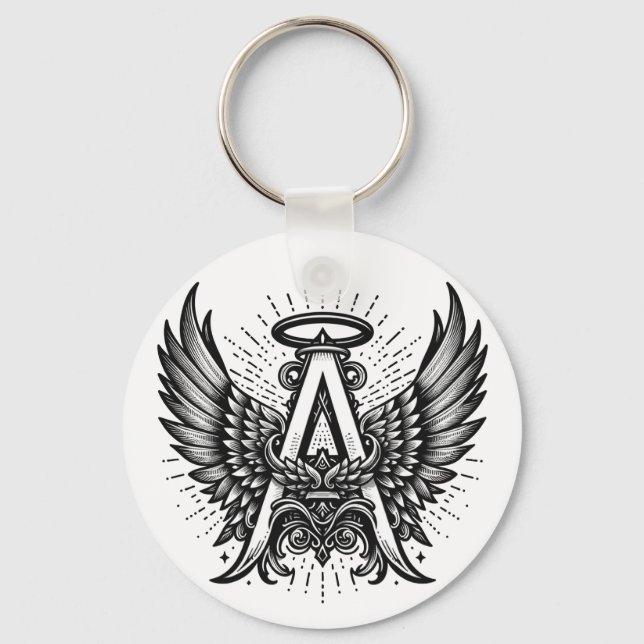 Angel Alphabet A Initial Latter Wings Halo Keychain (Front)