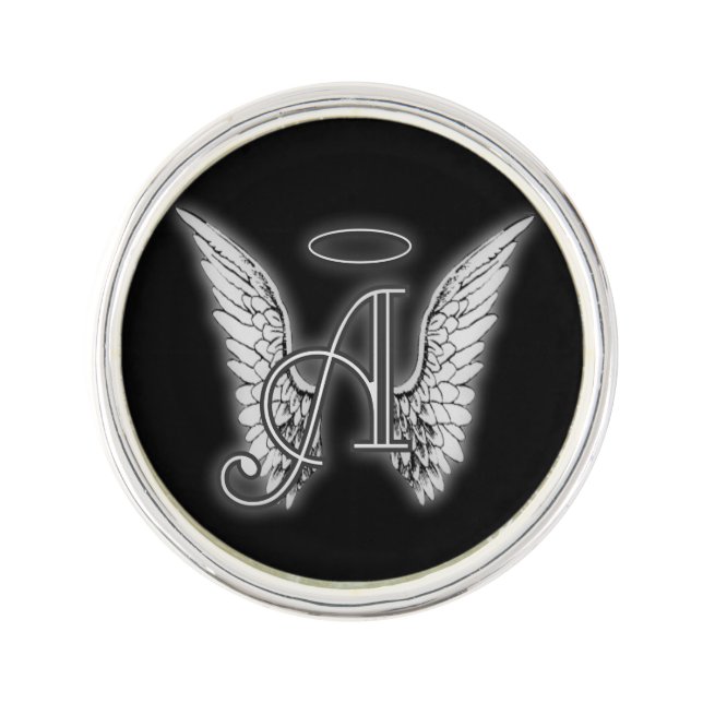 Angel Alphabet A Initial Latter Wings Halo Lapel Pin (Front)