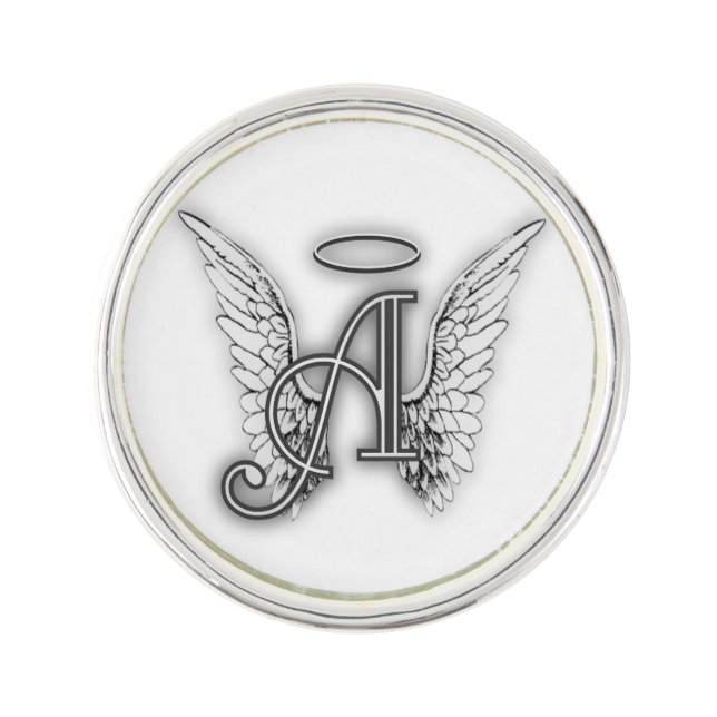 Angel Alphabet A Initial Latter Wings Halo Lapel Pin (Front)