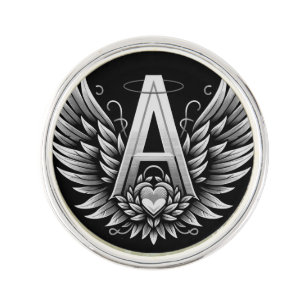 Angel Alphabet A Initial Latter Wings Halo Lapel Pin