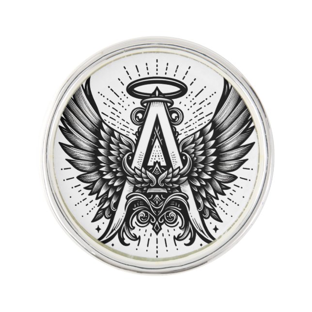 Angel Alphabet A Initial Latter Wings Halo Lapel Pin (Front)