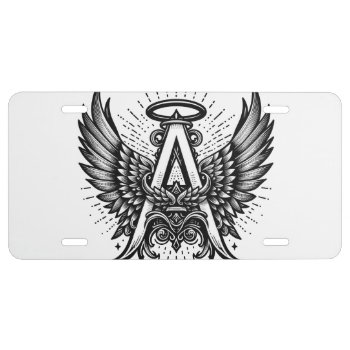 Angel Alphabet A Initial Latter Wings Halo License Plate by AngelAlphabet at Zazzle