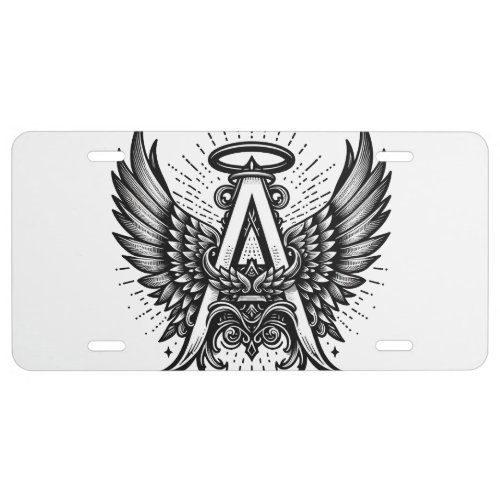 Angel Alphabet A Initial Latter Wings Halo License Plate