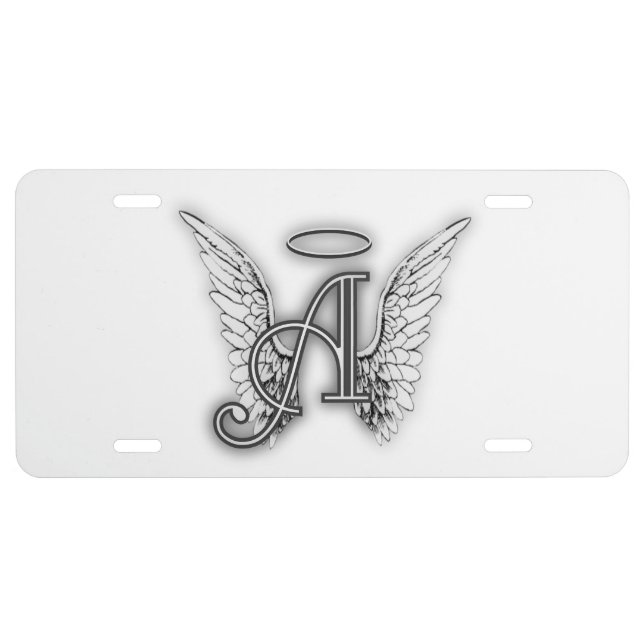 Angel Alphabet A Initial Latter Wings Halo License Plate (Front)