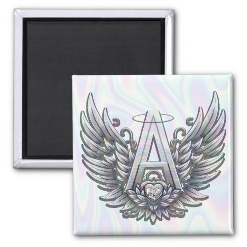 Angel Alphabet A Initial Latter Wings Halo Magnet