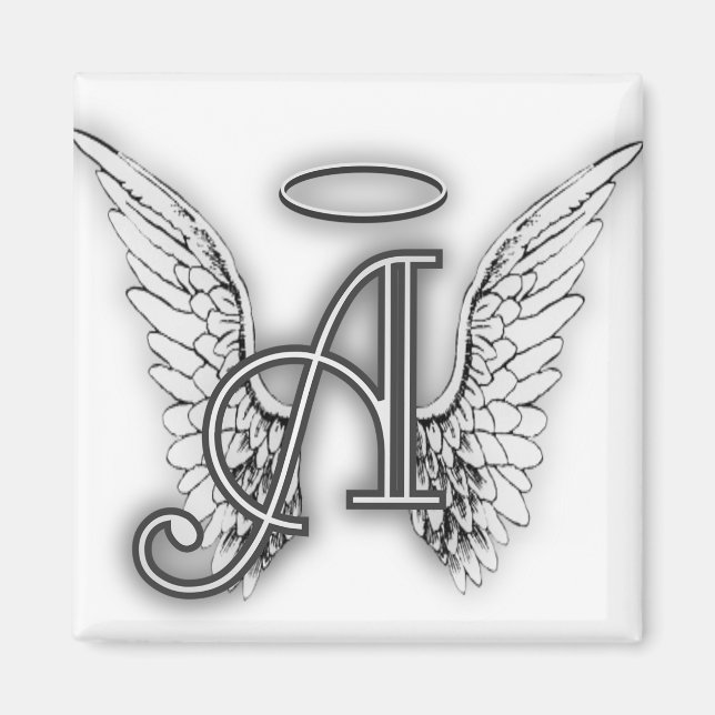 Angel Alphabet A Initial Latter Wings Halo Magnet (Front)