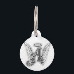 Angel Alphabet A Initial Latter Wings Halo Pet ID Tag<br><div class="desc">Letter A angel alphabet wings with halo in black and white,  however,  you can change the background color or add your own pictures,  move around the letter,  etc.  Designed by AmelianAngels.com</div>