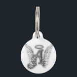Angel Alphabet A Initial Latter Wings Halo Pet ID Tag<br><div class="desc">Letter A angel alphabet wings with halo in black and white,  however,  you can change the background color or add your own pictures,  move around the letter,  etc.  Designed by AmelianAngels.com</div>